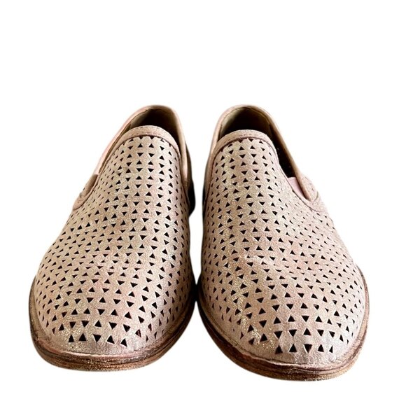 TRASK NEW Ali Leather Perforated Slip On Loafers In Metallic Pink Size 10 - Picture 3 of 12